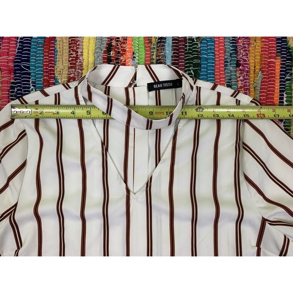 Beau Tissu V-Neck Back Button Striped Long Sleeve Size L Large Women's - Picture 9 of 11